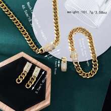 Set de 5 piezas de joyería de moda hip hop estilo para hombre: 1 par de aretes, 1 pulsera, 1 collar, 1 anillo, adecuado para uso diario, fiestas, regalos para parejas