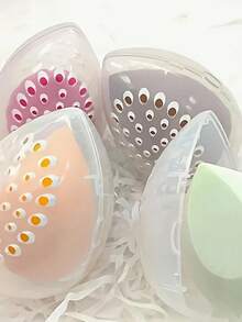 Protective Cosmetic Sponge Travel Case - Breathable Holder Transparent Storage Box - Travel Accessory Makeup Puff Plastic Organizer, Sponge Display Stand - Fashionable Organizer Rack With Ventilation, Convenient Portable Design, Easy To Carry Beauty Tools When Traveling, Plastic Structure Graduation - Multicolor - View 8