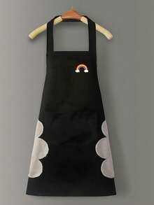 带手帕口袋的围裙，男女通用工作服 - 简约印花设计，家用烹饪围裙 | 简约印花围裙 | 耐用塑料围裙，适用于厨房、客厅、浴室清洁，可水洗 - 彩色 - 查看 3