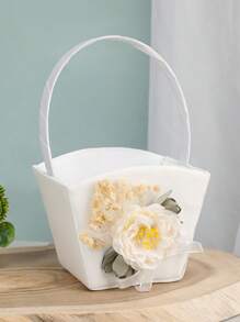 1 pieza Canasta grande para niña de las flores para bodas, canasta de boda de hadas, canasta de pétalos de marfil, confeti, dulces, suministros para fiestas, canasta de frutas, decoración del hogar, regalos, decoraciones de cumpleaños, decoraciones de fiesta, decoraciones de despedida de soltera, verano, playa, regreso a la escuela, suministros escolares, decoración de habitación