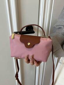Bolso de mujer de estilo dumpling versátil y casual con tela contrastante, bolso cuadrado minimalista de nylon, bolso de mano de moda, bolso de estilo retro con correa extraíble, bolsos para adolescentes, mujeres estudiantes universitarias, principiantes y trabajadores de oficina, perfecto para oficina, universidad, trabajo, negocios, viajes.