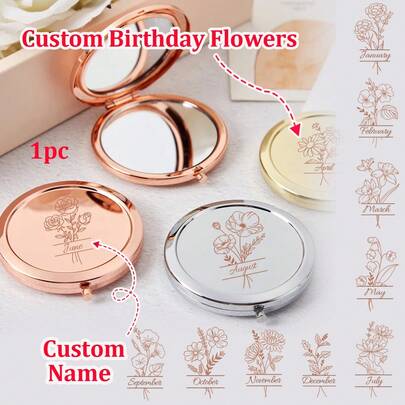 1 pièce Miroir de maquillage personnalisé, miroir de poche, cadeau avec nom personnalisé, livré avec boîte cadeau, cadeau pour demoiselle d'honneur, cadeau de mariage, miroir de poche gravé pour la fête des mères, miroir de maquillage compact personnalisé et gravé - Acier inoxydable élégant avec fonction grossissante, miroir de poche pliant personnalisé, miroir personnalisé, mode de rue décontractée