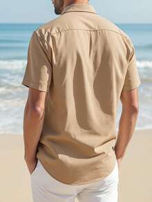 Say Goodbye To Monotony! Men's Geometric Pattern Front Button Beach Shirt, Bohemian Resort Wear