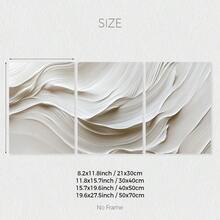 3pcs Neutral Beige Soft Tones Minimalist Wall Arts, Beige White Wave Abstract Prints, Brush Strokes Posters, Modern Wall Decor, Canvas Art For Living Room, Bedroom, Kitchen, Home Office, Cafe, Bar, Dorm, Hallway, Home And Room Decoration, Unframed - White - View 3