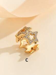 1pc Simple Fashion Cartilage Clip-On Earrings For Women, Double Layer Rhinestone Ear Clips Without Piercing, Copper Plated Gold, Niche Design With High-End Aesthetic - Yellow Gold - View 18