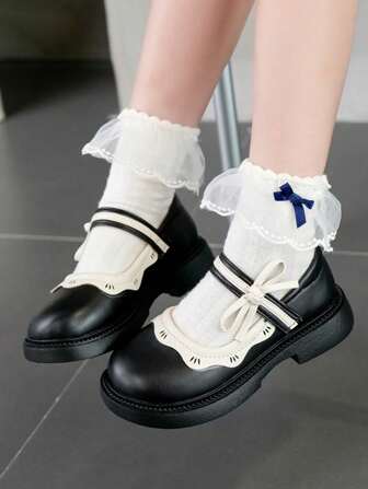 Girls' Cute Bowknot PU Lace-Up Design Comfortable Flat Shoes