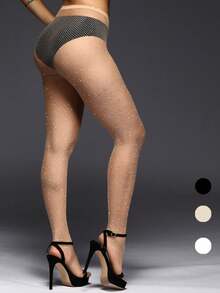 1 Pair Rhinestone Decor Fishnet Stockings, Sexy Mesh Stockings, Suitable As Gift For Graduation - Apricot - View 8