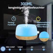 300ml Essential Oil Diffuser, UltrasonicAromatherapy Oil Humidifier With Remote Control And 7 Colors Lights 2 Mist Mode For Home