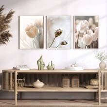 1/3Pcs Botanical Wall Arts, Beige Abstract Flower Canvas Posters Mural Decoration Beige Abstract Art Neutral Plant Printing,Optional Frame,Suitable For Living Room, Bedroom, Kitchen, Dining Room, Bathroom, Office Decoration ,Wall Art With Frame