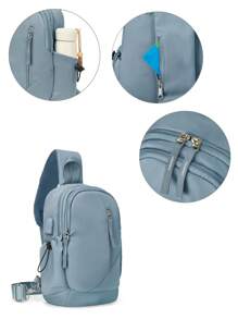 Bolsa de Tiracolo Portátil e Leve, Bolsa de Peito de Grande Capacidade com Porta USB para Carregamento, Bolsa Lateral Multifuncional, Bolsa de Ombro de Luxo com Vários Bolsos para Estudantes Escolares, Bolsa Transversal de Viagem à Prova d'Água de Cor Sólida, Bolsa Unissex para Telefone Celular para Negócios, Outdoor, Caminhada, Bolsa Esportiva e de Moda de Rua para Meninos e Meninas