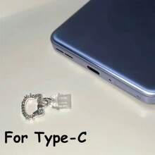 1 pezzo Tappo antipolvere con strass, a forma di gattino, delicato e carino, piccolo accessorio in metallo cavo, decorazione per porta di ricarica di smartphone, tablet, auricolari, Kindle, tappo in silicone trasparente, compatibile con interfaccia Lightning/Type-C di , regalo ideale per amici, coppie, fidanzate, impermeabile, anti-umidità, anti-sporco, non si stacca