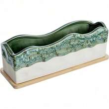 Large rectangular planter for succulents with removable bamboo tray - Multicolor - Ver 1