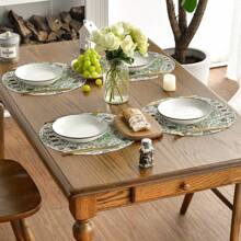 Boho Round Placemat 4 Pieces, 15-Inch Seasonal Everyday Green Flowers Boho Table Mat For Party Kitchen Dining Room Decoration
