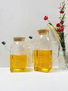 1pc Glass Oil Bottle, Large Capacity Kitchen Oil Vinegar Container With Spout, Leakproof, Measurement Scale