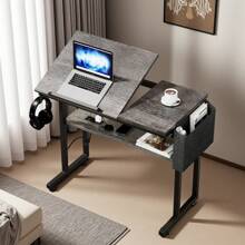 Height Adjustable Rolling Laptop Desk Over Sofa Bed Table Stand W/ Power Outlets Tiltable Tabletop, Mobile PC Laptop Bed Table Portable Computer Stand Desks For Library/Bedroom/Living Room/Office