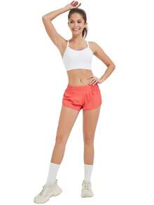 Women's Mid-Rise 2.5" Running Shorts – Quick-Dry, Lightweight Gym Shorts With Liner & Zipper Pockets For Sports & Workouts - Mâm xôi đỏ - Xem 4