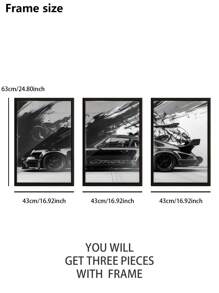 3Pcs/Set, Optional Frame, High Quality Print Painting, Retro Style, Sports Car, Nostalgia, Car Lovers, Wall Art Poster, Home Decoration, Suitable For Living Room, Sofa, Bed, Hallway, Bedroom, Bathroom, Office, Perfect Art Gift, PVC Rigid Pipe Safety Packaging ,Wall Art With Frame