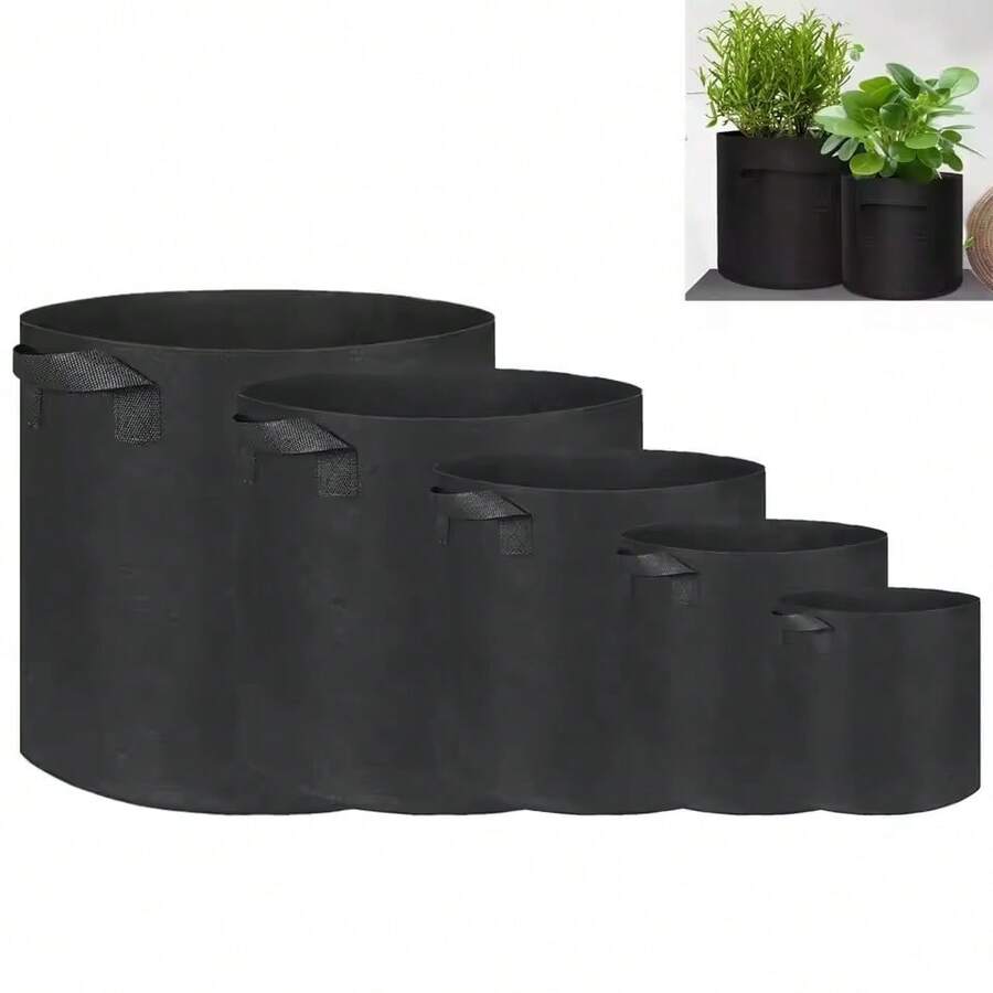 5pcs New Non Woven Fabric Planting Bag For Grow Flowers Grow Seedlings Planting Trees Transplant Planting Bag Horticultural Flowerpot - Black - View 1