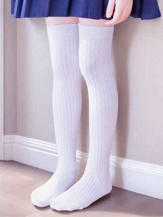 1Pair Knee High Socks For Girls White Kids Overknee Stocking Long Tube Children Big Girls Back To School Uniform Socks Thighhighs CheeringTeam Party Show Socks Harajuku JK Preppy Style