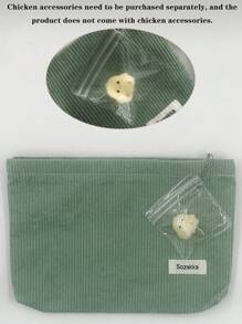 1 pieza Bolsa de maquillaje de pana (sin colgante de pollo), bolsa de aseo de viaje, estuche de lápices, bolsa de almacenamiento, estilo minimalista, textura suave, tela duradera, uso versátil, de vuelta a la escuela, mujeres, estudiantes, maestros, con estilo, práctico, portátil, ligero, funcional, regalo para ella, regalo de graduación, regalo de cumpleaños, para vacaciones en la playa, colección de baño, colección de dormitorio, gran capacidad.