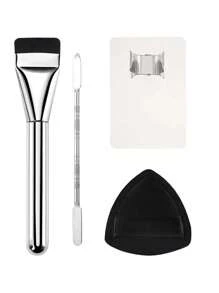 4pcs Foundation Tools: Foundation Brush, Foundation Palette, Foundation Sponge, Base Makeup Tools, Base Makeup Set. The Color Mixing Palette Has A Smooth, Bright, Clean, Easy-To-Clean Texture, With Dull Edges, No Rust, And No Deformation. It Can Be Quickly Cleaned With A Wet Wipe Or Water And Can Be Over And Over Again. The Material Is . Suitable For Mixing Foundation, Eyeshadow, Mascara, Lipstick And Nail Polish, Suitable For Both Professionals And Non-Professionals. 1pc/2pcs/3pcs/4pcs