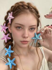 10pcs/Set Resin Shell Pearl Starfish Hair Clips Set, Acrylic Women Hair Accessories Headpiece Beach Wedding Decor (Charming) Claw Clips Hair Claws Hair Barrettes