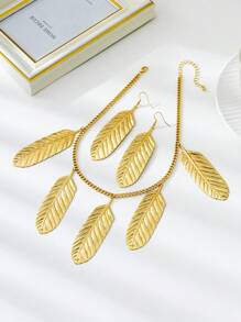 1 Set Collar colgante y pendientes únicos con textura exagerada de plumas para mujer, regalo para usar en playa y resort en verano