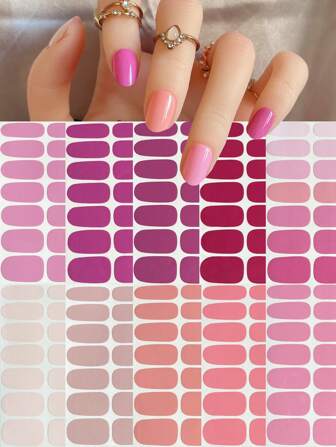Y2K Simple Solid Color Versatile Mixed-Match Full Nail Art Stickers With Emery Board, Easy To Apply