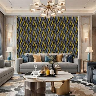 1 Roll Waterproof, Dustproof And Washable Wave-Shaped Black And Gold Wallpaper, PVC Vinyl Self-Adhesive Wallpaper, Thickened, Easy To Apply And Remove, Suitable For Entertainment Venues, Activity Centers, Bedrooms, Living Rooms, Bathrooms, Corridors, Hotels, Rental Units, Kitchens, And Bars, Size: 950*45cm/374*17.71 Inch Wall Paper Wall Stickers Room Decor Wall Decor