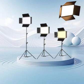 3 件套 LED 摄影照明套件，包括可调节三脚架、10 英寸方形 LED 补光灯和可调节 3 色灯，适用于视频和摄影工作室工作，适用于摄影、视频录制、直播、Zoom 会议，带支架自拍灯