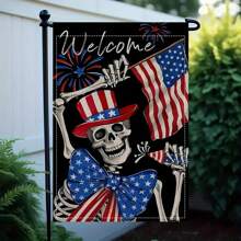 Patriotic Gothic Skull Garden Flag, 12x18 Inch - Double-Sided Polyester Outdoor Decor With American Flag And Firework Design For Independence Day Celebration, No Pole Required, Holiday Decoration Skull Design Durable Outdoor Flag, Patriotic Decor