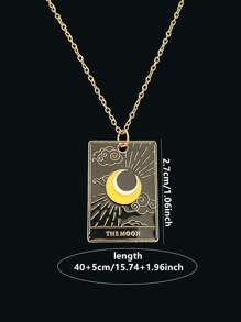 1pc Punk Star, Sun, Moon Drip Oil Square Pendant Necklace Stainless Steel Chain, Unisex
