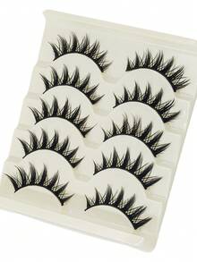 5 对漫画睫毛自然纤长角色扮演妆容交叉大睫毛和猫眼睫毛全条假睫毛条状睫毛，睫毛，睫毛，假睫毛 - 黑色 - 查看 5