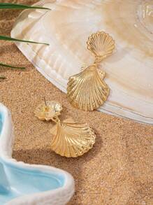 1 par de aretes con decoración de concha, adecuado para uso de mujer en vacaciones, playa, viajes, como regalo