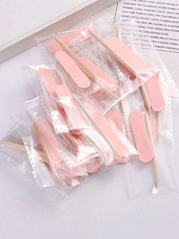 2-10 piezas - Juego de herramientas de arte de uñas con tiras de madera plateada, incluye lima de uñas, palitos de madera, adecuado para uñas de manos y pies, con empaque independiente