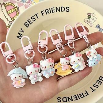  6pcs/1set Sanrio Hello Kitty Keychains, Hello Kitty Items Cute Cartoon Sweet Pendants, Keychains, Keychains, Backpack Bag Pendants, Car Keys, Wallet Accessories, Backpack Decoration Accessories