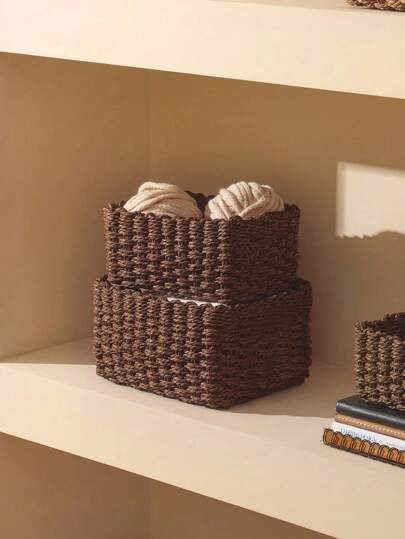 Set da 3 pezzi (S+M+L) di cestini di immagazzinaggio intrecciati a mano, in materiale di corda di carta, organizer per soggiorno, camera da letto, armadio, ufficio, decorazione per la casa, stile fattoria, regalo per le vacanze, contenitori riutilizzabili per cancelleria, vestiti, giocattoli, cosmetici, organizer da scrivania, cesto regalo ideale