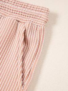 Acelitt Summer Solid Color Knit Short Sleeve T-Shirt And Wide Leg Pants Set, Suitable For Casual Wear And Outdoor Activities - Khaki - View 10