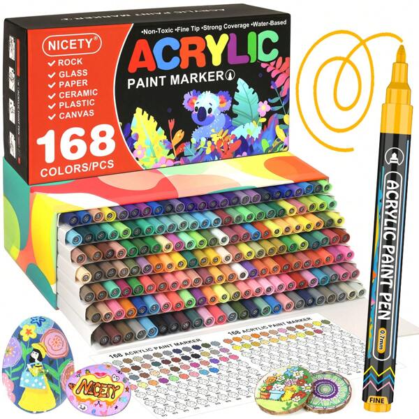 168 Stück Acrylmalstift-Set, weiche & bequeme Spitze, für Illustration, Skizze, Holz, Glas, Stoff, Steinmalerei, Ihre künstlerische Kreativität beginnt mit dem 168 Farben Acrylmalstift-Set, geeignet als Geschenk