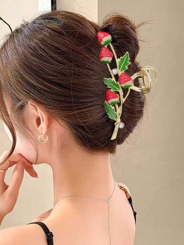 topshiny 1 pieza Pinza de metal a la moda con degradado de fresa, clip de peinado decorativo estilo Y2K apropiado para uso diario, estudio, oficina, pequeñas reuniones - Clips, pinzas, sujetadores y recogedor de pelo