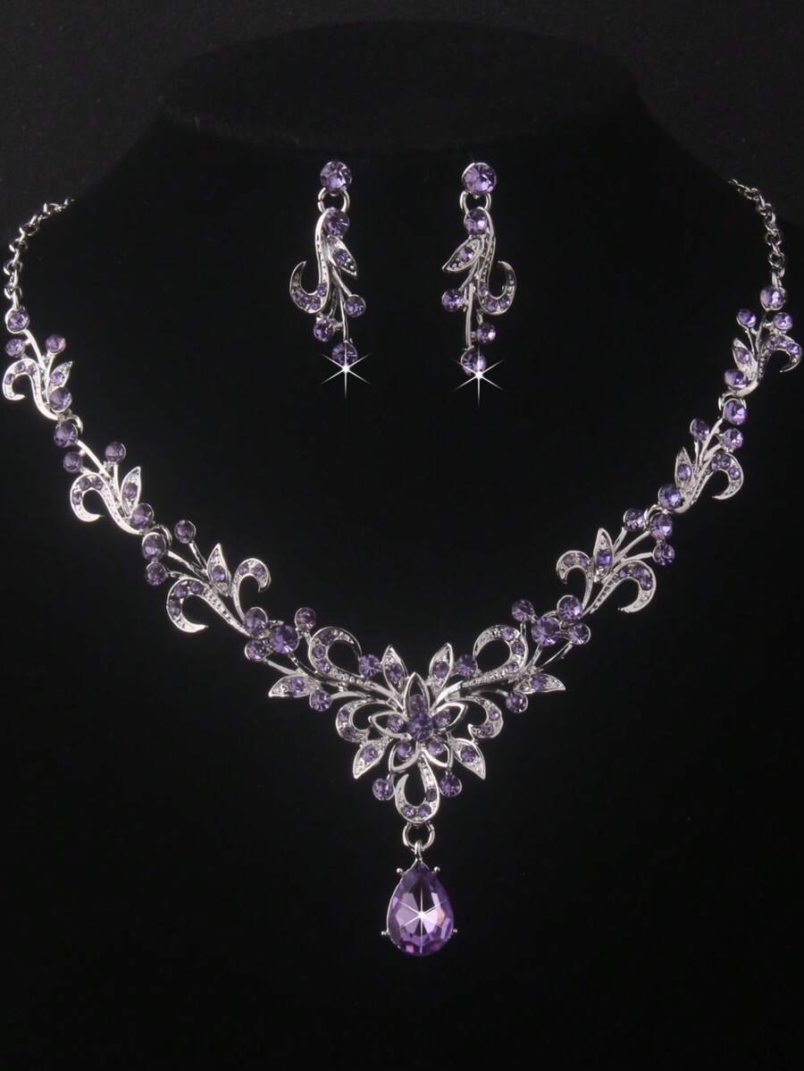 Luxury Bridal Jewelry Sets, 1 Necklace + 1 Pair Earrings, Wedding Accessories, Suitable For Banquet, Party, And Wedding Event