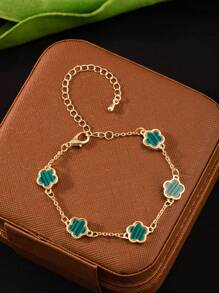 1 pieza Pulsera de acero inoxidable bañada en oro con diseño floral, pulsera elegante de estilo floral como regalo de joyería para niños