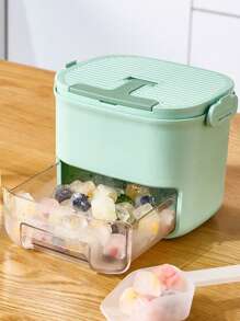 1 pieza Molde de cubitos de hielo de PET con interruptor de liberación con un solo toque, dos opciones de color clásico, asa de transporte conveniente en la tapa, extracción de hielo sin esfuerzo, perfecto para uso doméstico y actividades al aire libre, ideal para cócteles y bebidas refrescantes