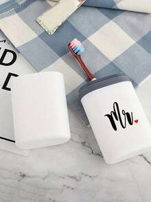 Portable Couple Travel Toothbrush Cup, White Wash Cup, Home Bathroom Storage Box, Toothbrush Box, Mouthwash Cup, Travel Toothbrush Box, Mouthwash Cup And Toothpaste Holder - Alcohol Free, Compact Design, Perfect For Oral Care On The Go. Couple Supplies, Outdoor Business Travel Supplies Box, Valentine's Day Gift - White - View 5