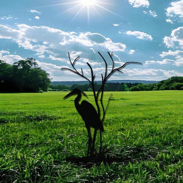 A 1PC Crane Standing Tall And Elegant Under A Tree Branch, An Iron Craft Suitable For Outdoor Activities, Camping, Tourism, Gardens, Rural Areas, And Metal Products