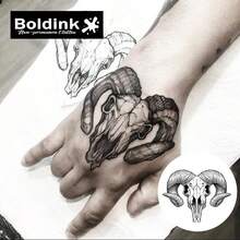 Boldink Animal Pattern Temporary Tattoo Set | Skull Goat Totem Design | Unisex Arm/Chest Tattoo | Waterproof, Long-Lasting 14 Days | Matte Realistic Tattoo | Perfect For Gym, Party & Attention-Grabbing - Black - View 2