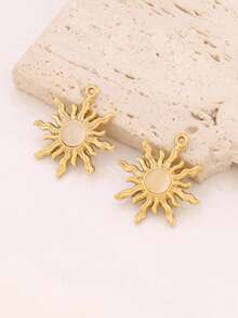 2pcs Stainless Steel Sun Pendant Accessories, High Quality 18K Gold Plated Cat Eye Turquoise Pendant, Suitable For DIY Jewelry Making - Sun Pendant - View 4