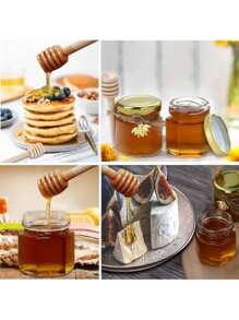 Set de 10 mini tarros de cristal hexagonales de 1.5 Oz de miel, equipados con cucharas de madera para salsa, tapa dorada, tarjeta de agradecimiento y yute, perfectos para baby showers, bodas, fiestas, regalos de boda y regalos de fiesta