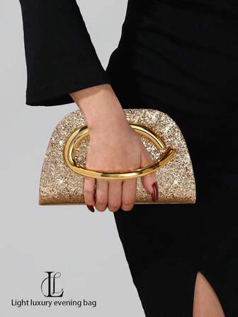 1 st. vintage kuvertväska med metallhandtag, lyxig glittrande kristallpaljettdekor, metalldetalj i box-stil, med avtagbar axelrem i metallkedja, lämplig för bröllop, fester, galor, nattklubbar, formella tillfällen, uppklädning