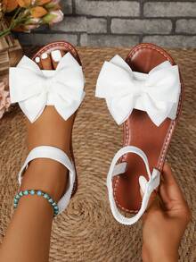 1 Pair Casual Bow Decor Flat Sandals, Fashion Summer Teen Outdoor/Vacation Style